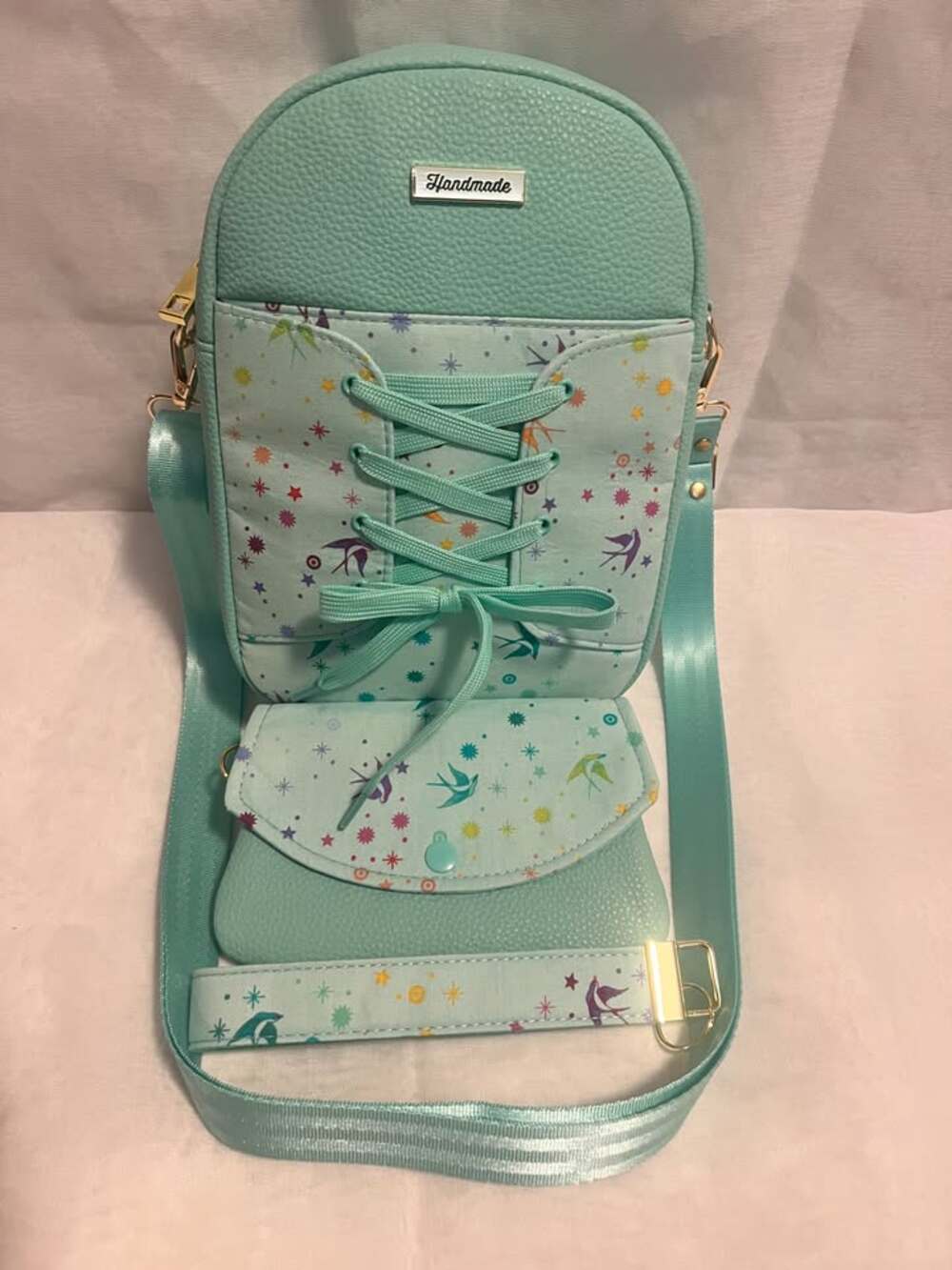 Mint Stardust Lace-Up Crossbody Set